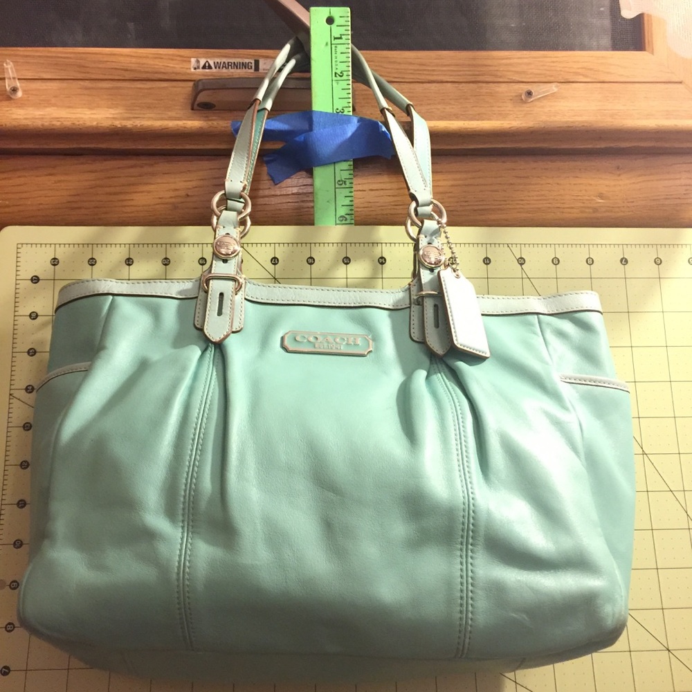 Coach two tone aqua leather bag
